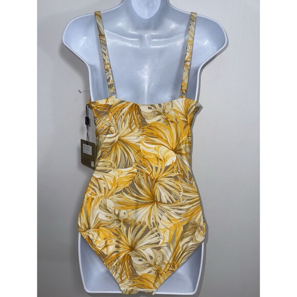 Niptuck Swimsuit Gold Yellow Floral Palm Print Multifit Cup Women 8 NWT - Picture 8 of 16